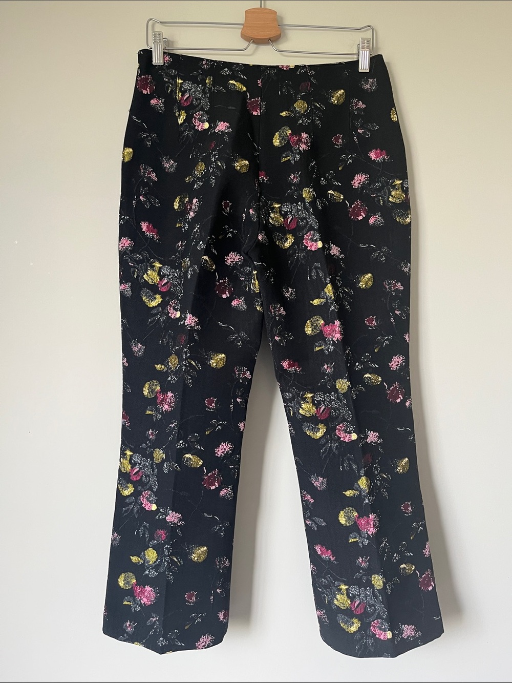 CLUB MONACO Black Metallic Floral Jacquard Straight Leg Trousers High Rise 6 - Picture 4 of 10
